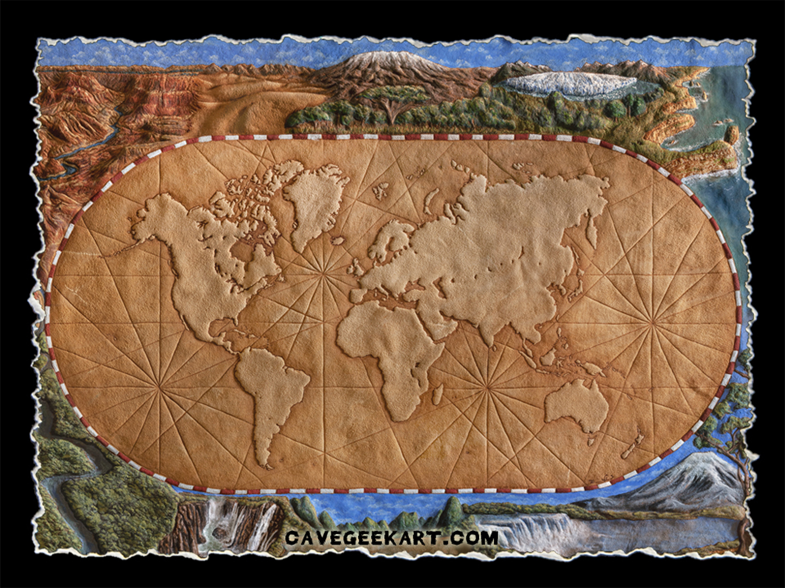 Earth’s Natural Wonders Color World Map Reproduction