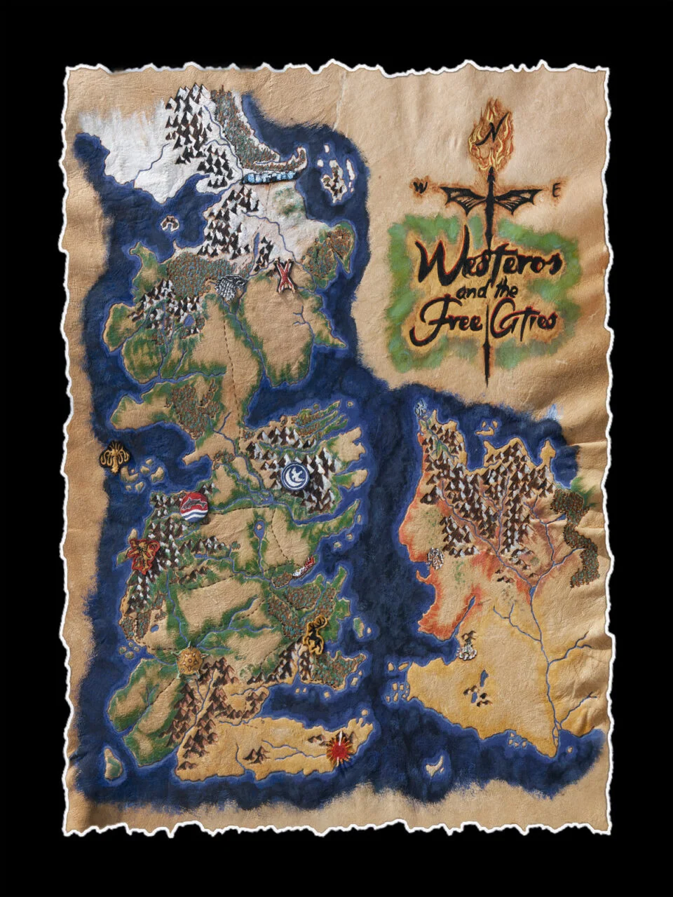 Game of Thrones Westeros Map Hand Deckled scaled