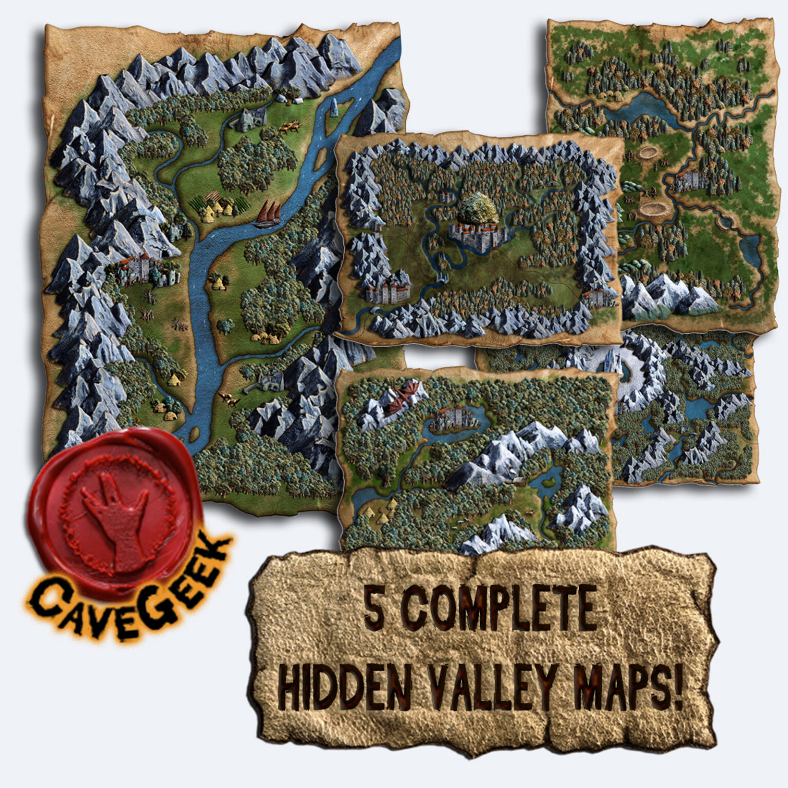 Hidden Valleys Map Digital Asset Pack - Cave Geek Art