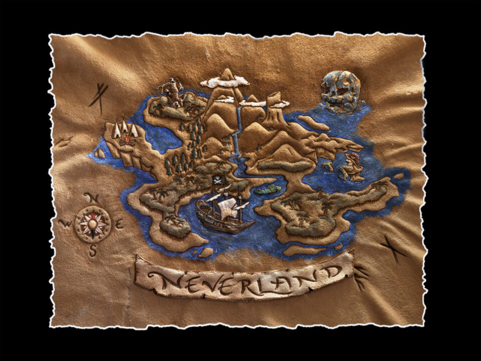 Peter Pan Neverland Map Hand Deckled scaled