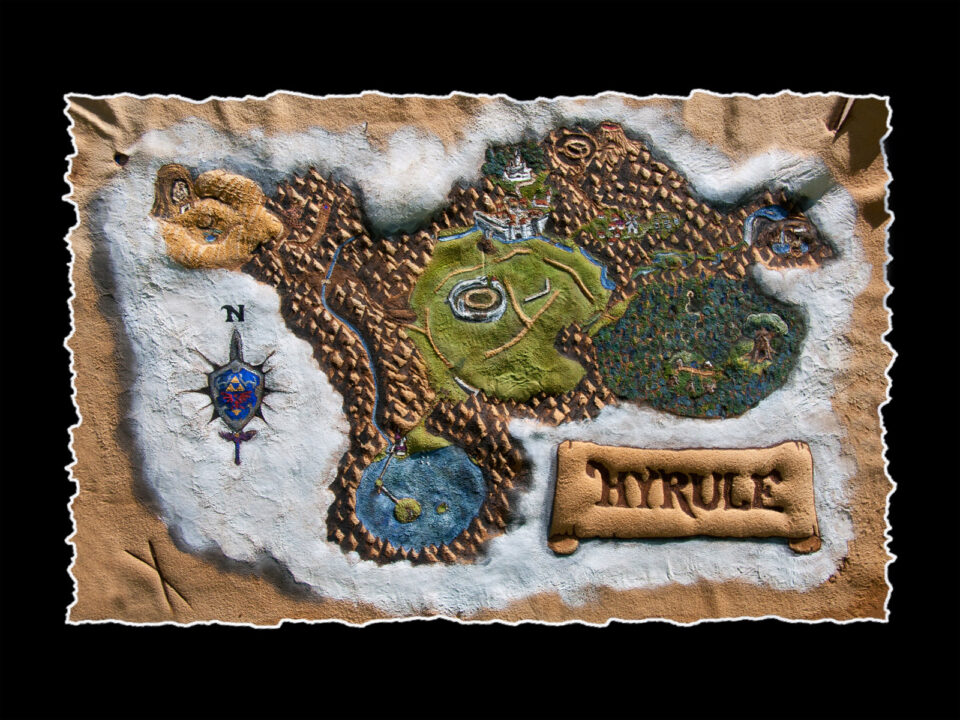 The Legend of Zelda Ocarina of Time Hyrule Map Hand Deckled scaled